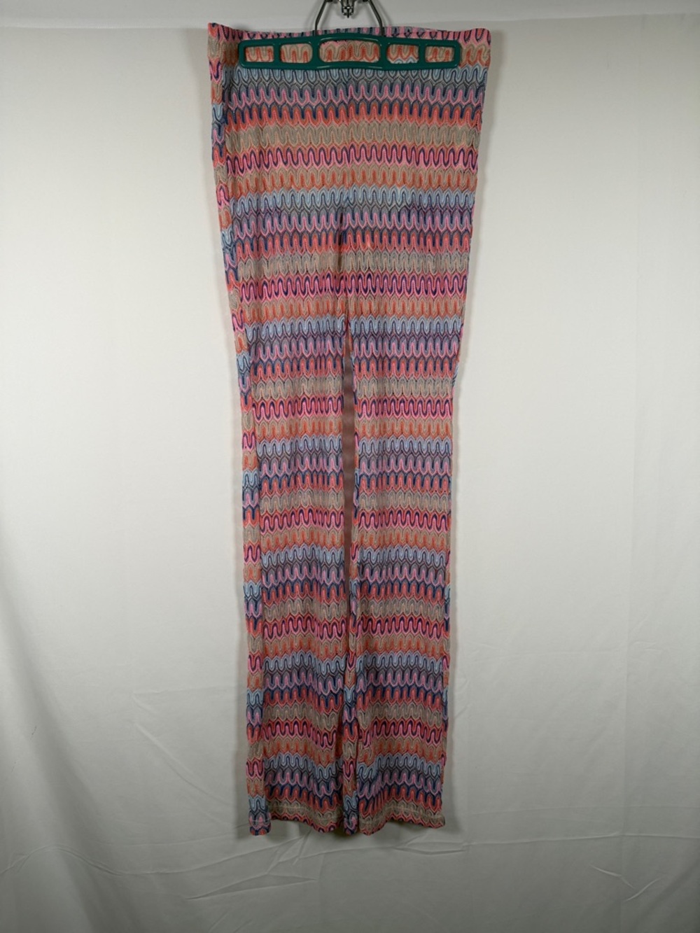 Boho Festival Rave‎ Colorful Wavy Stripe Crochet Flare Bottom Pants